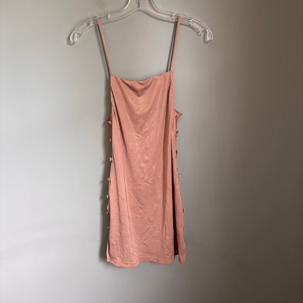 H:ours Gold Shimmer Side Slit Button Mini Dress